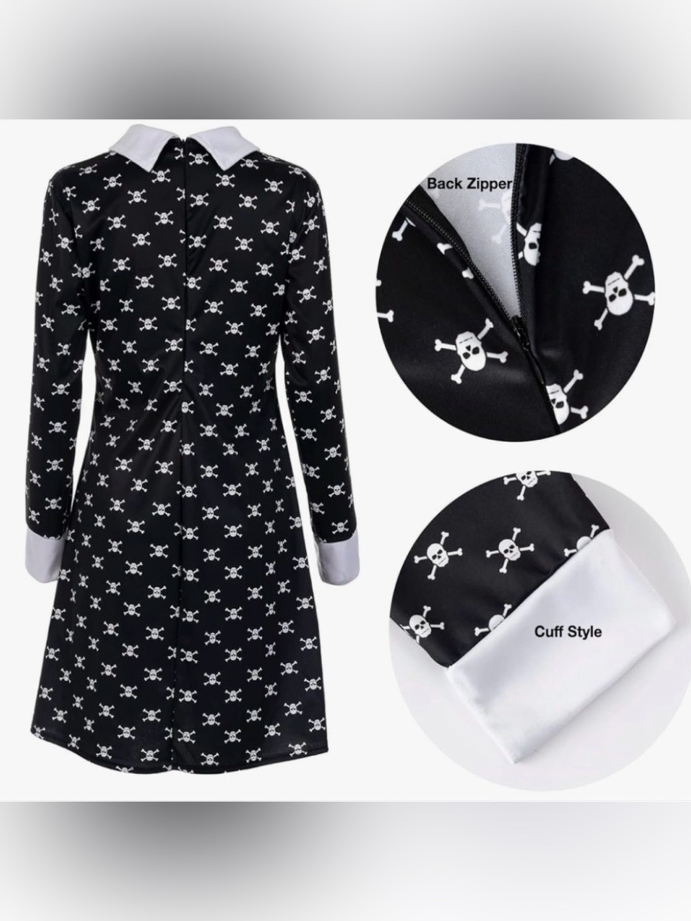 2 for $30 | Halloween Costume | Wednesday Addams Skull-Print Long-Sleeve Dress - Picture 8 of 16